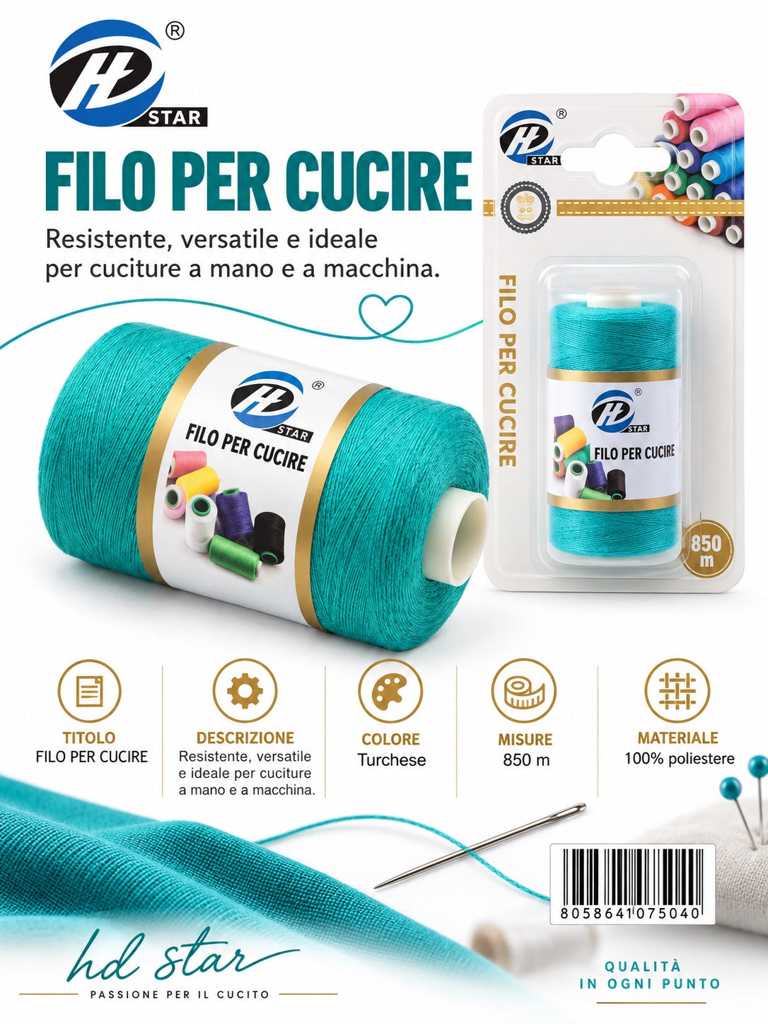 07504 Filo Per Cucire 850Mt 1/12 Ct 288