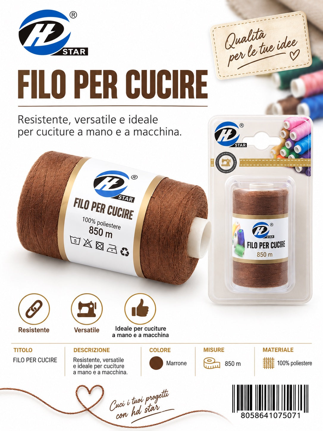07507 Filo Per Cucire 850Mt 1/12 Ct 288