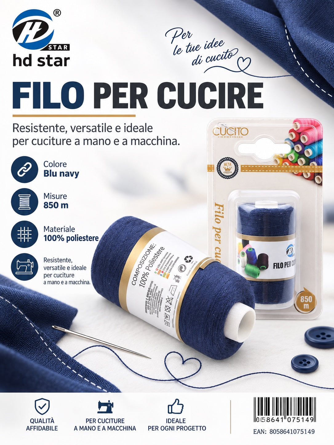 07514 Filo Per Cucire 850Mt 1/12 Ct 288