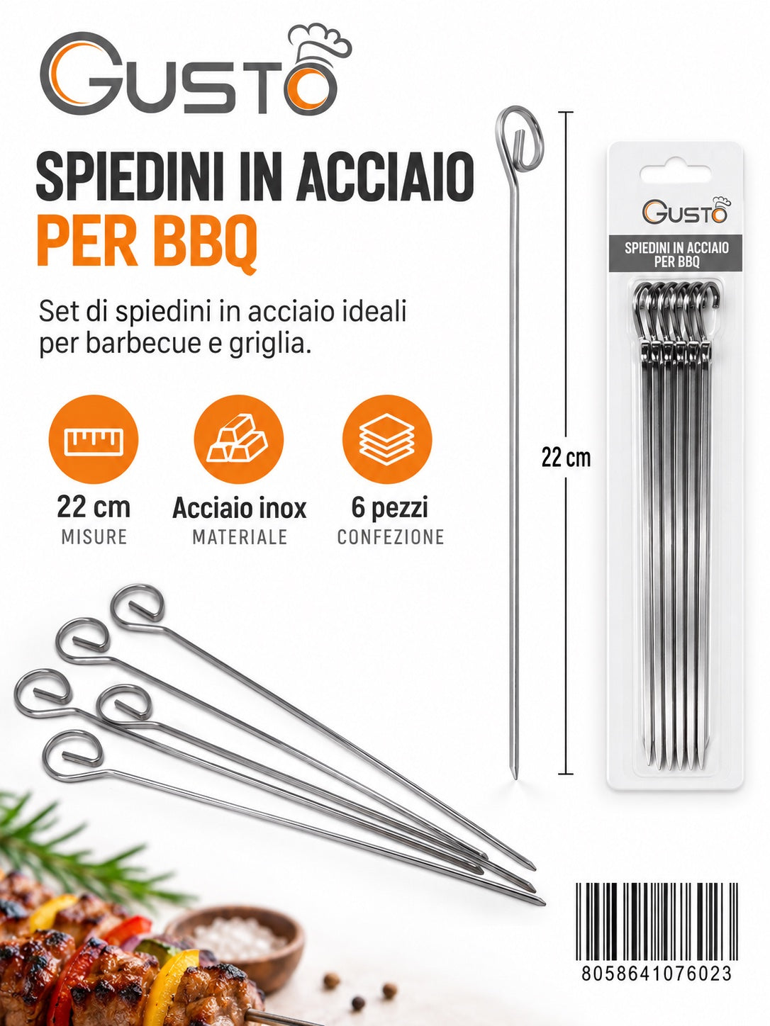 07602 22Cm Spiedini In Acciaio 1/12 Ct144