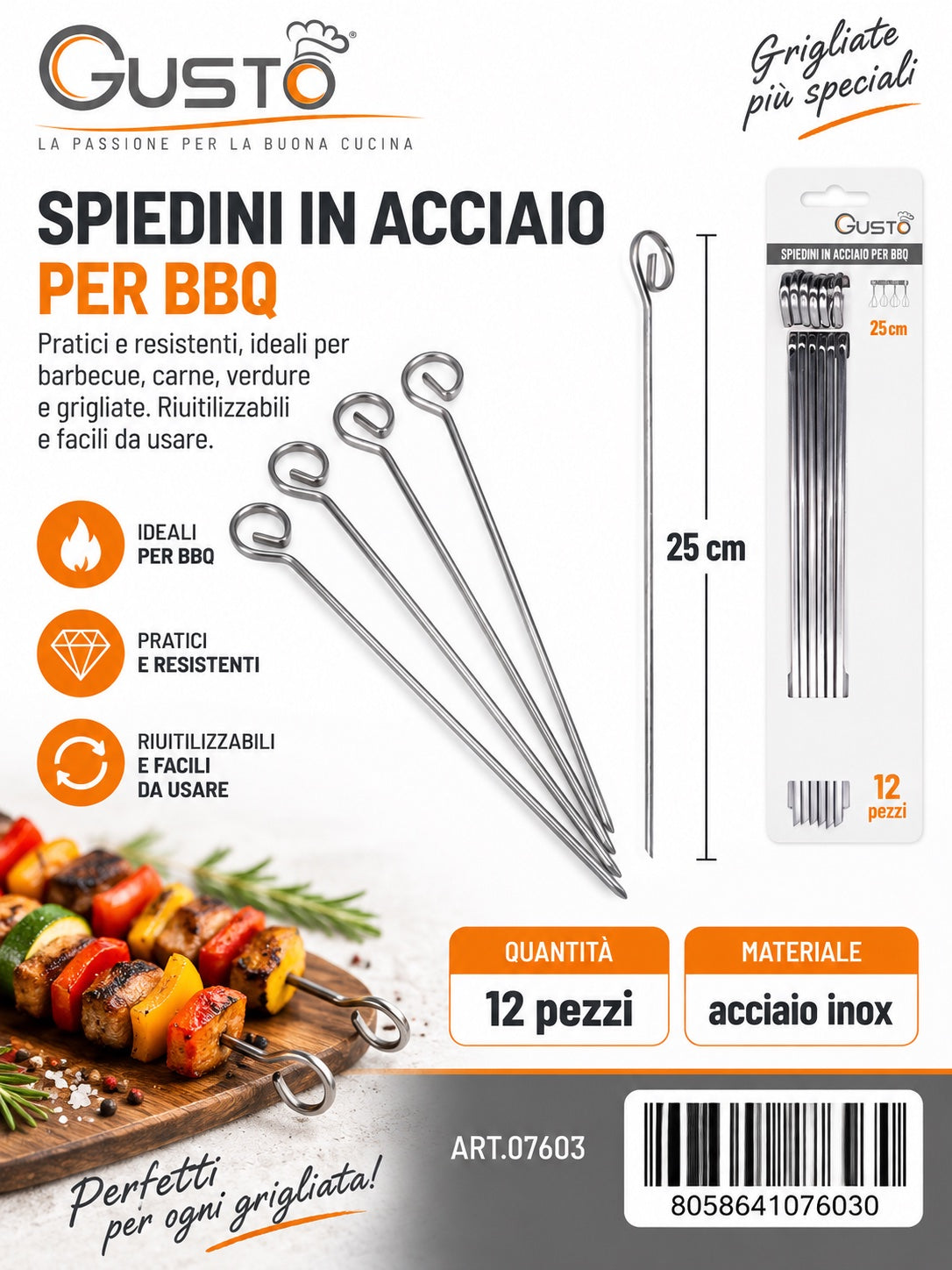 07603 25Cm Spiedini In Acciaio 1/12 Ct144