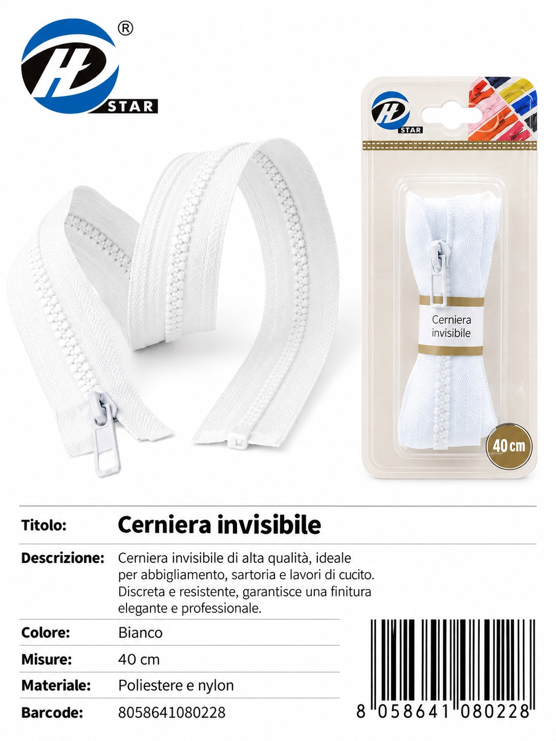 08022 Cerniera A Lampo 1/12 Ct240