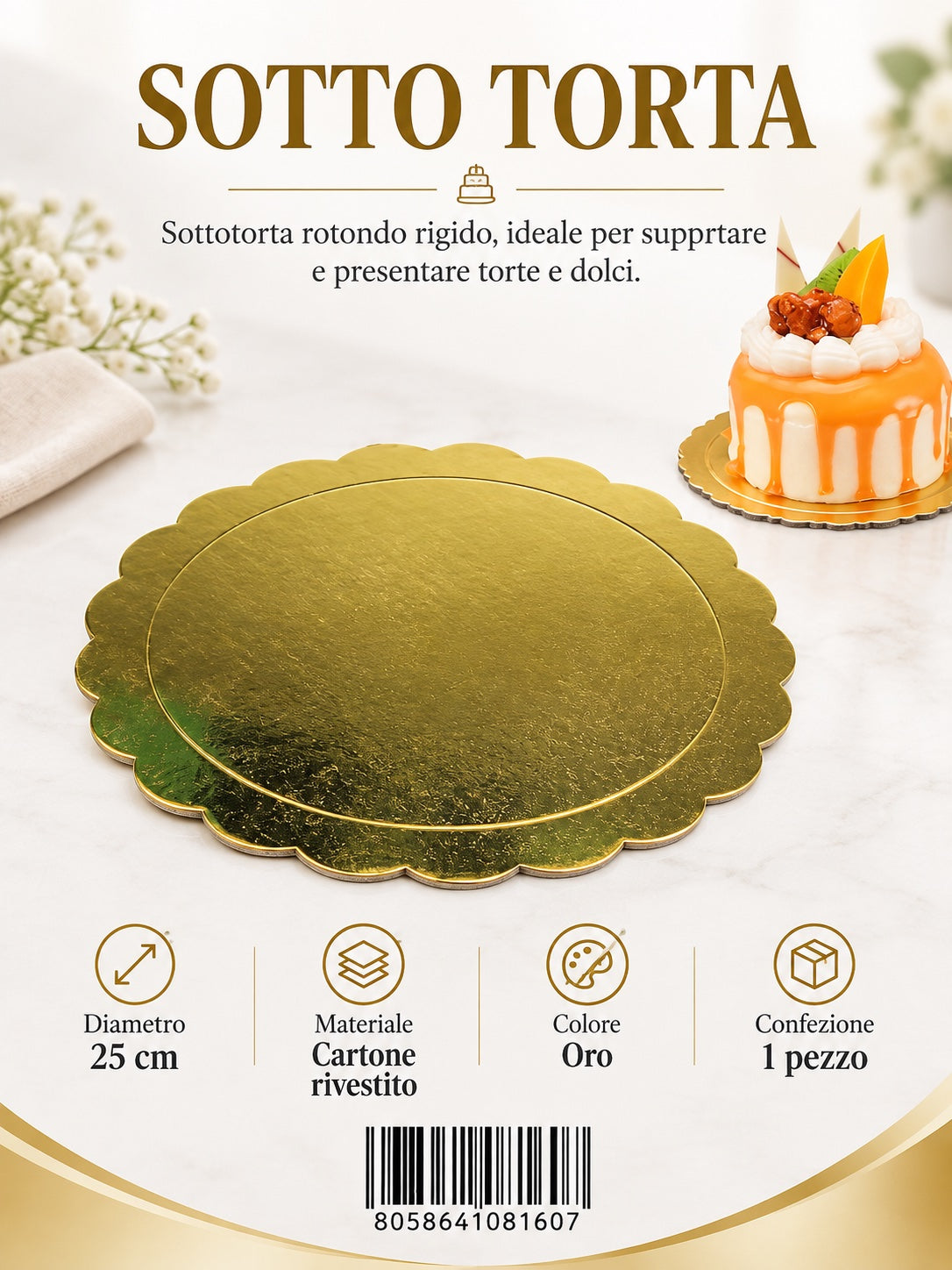 08160 Sotto Torta Rotondo 25*0.3Cm Col. Oro