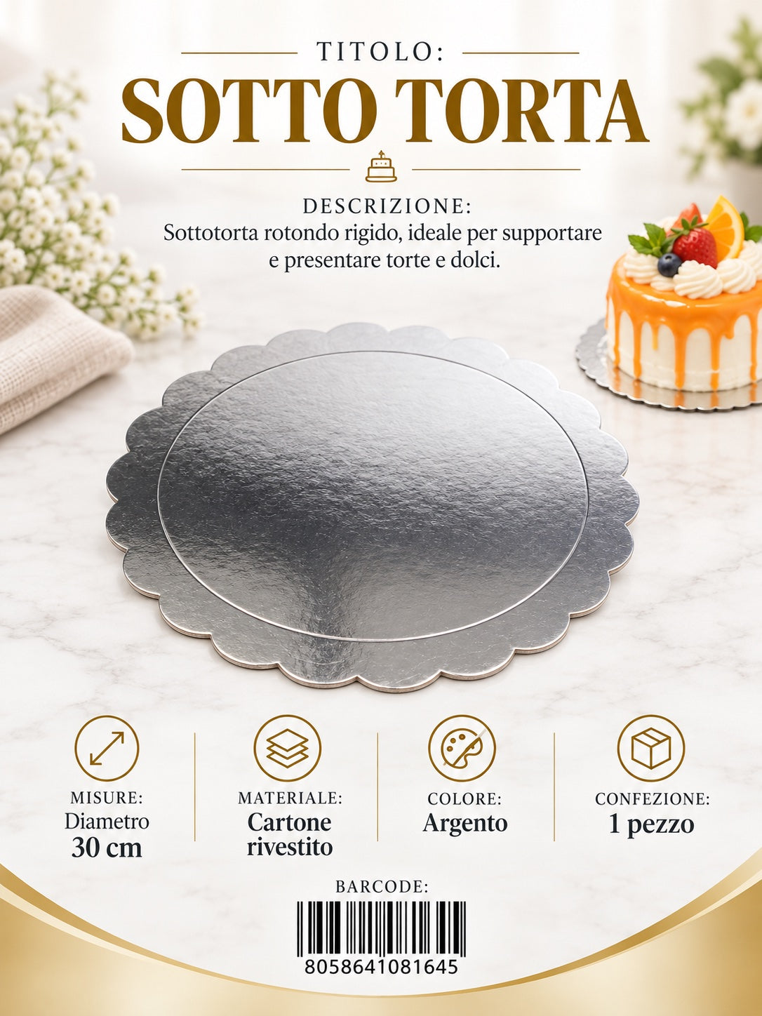 08164 Sotto Torta Rotondo 30*0.3Cm Col. Argento