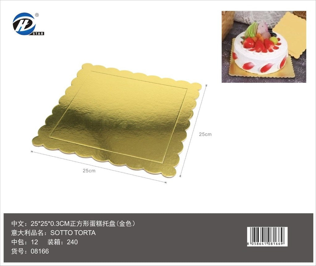 08166 Sotto Torta 25*25*0.3Cm Col. Oro