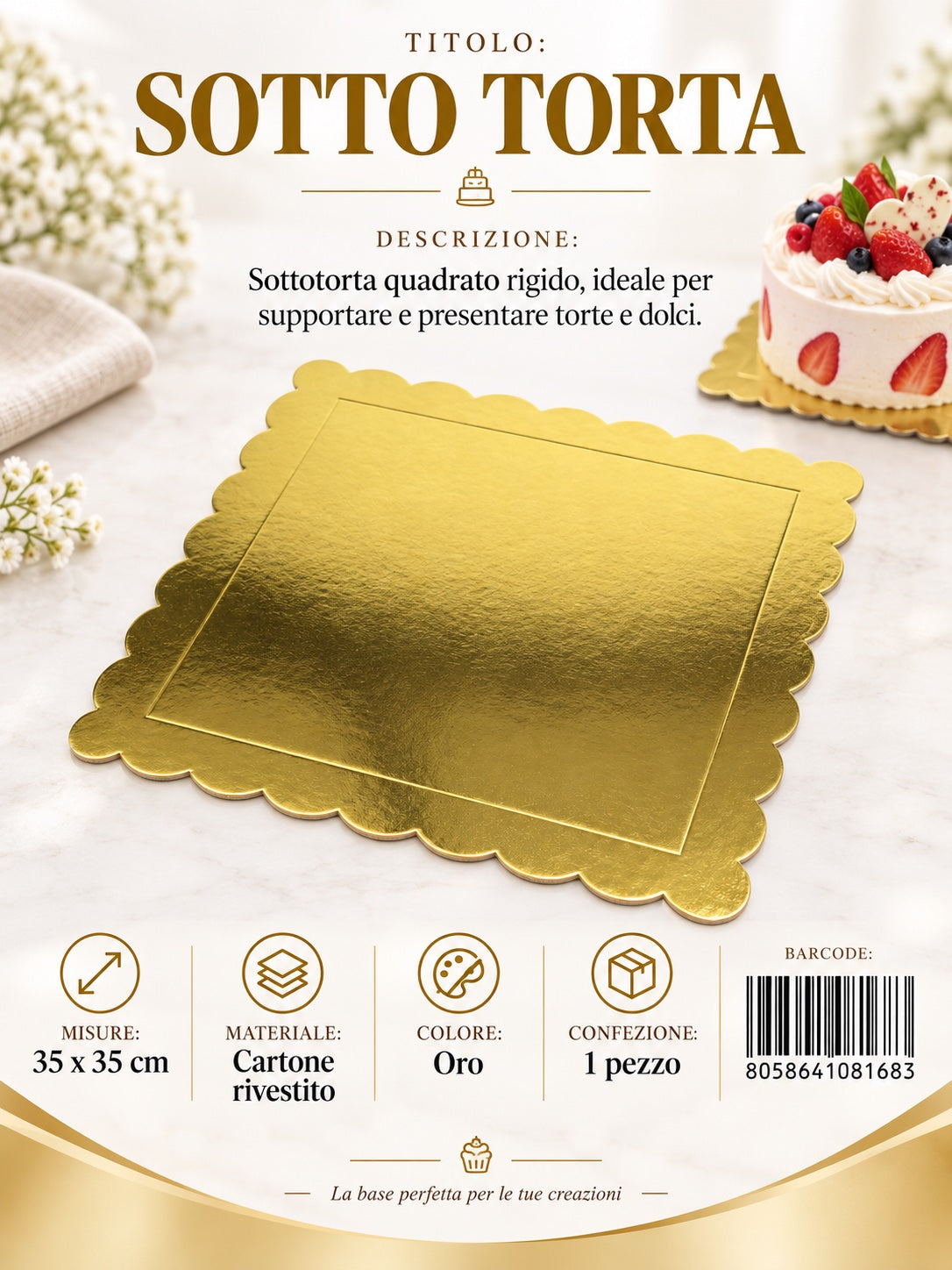 08168 Sotto Torta 35*35*0.3Cm Col. Oro