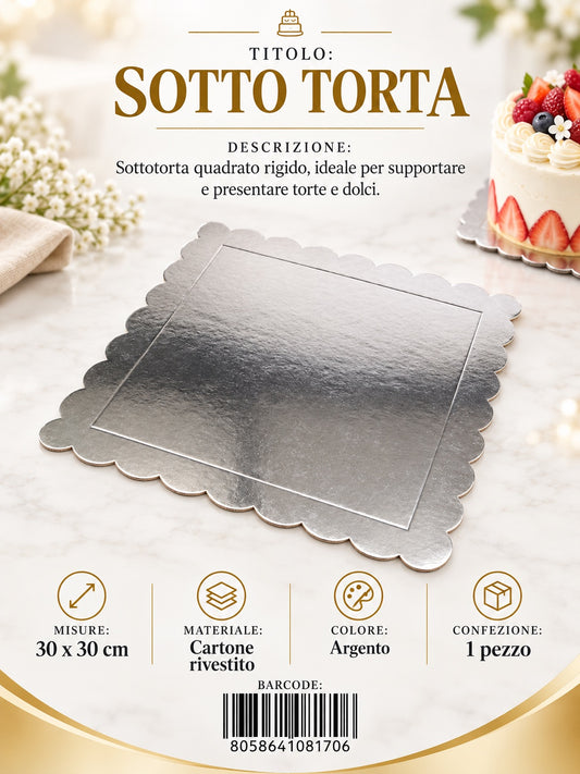 08170 Sotto Torta 30*30*0.3Cm Col. Argento