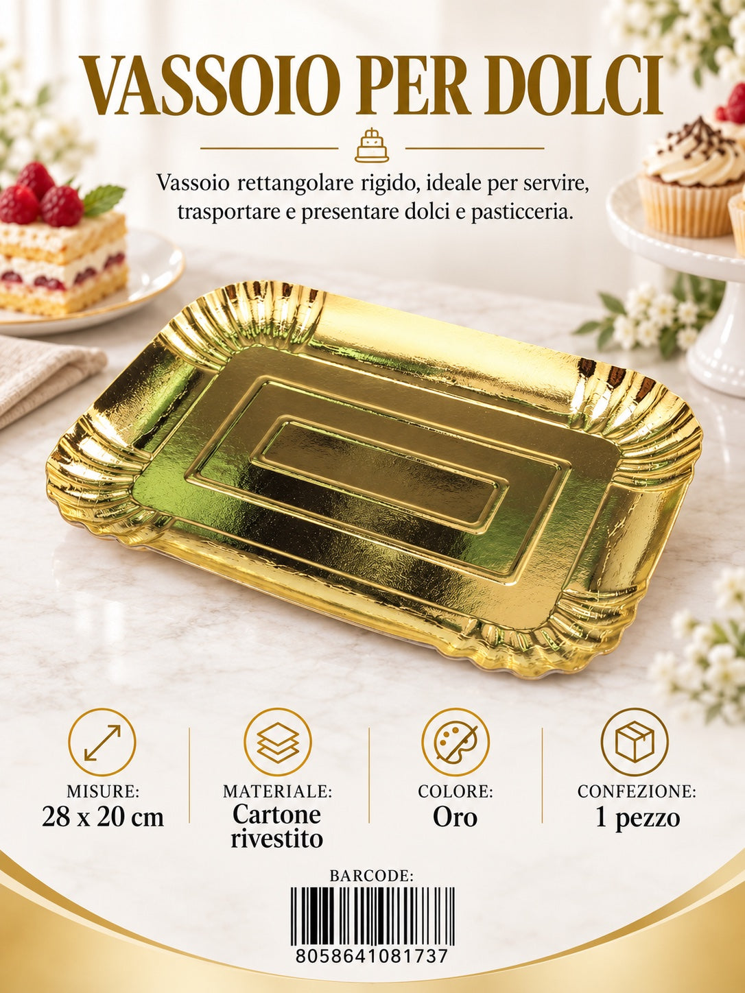 08173 Vassoio Per Dolci 20*28Cm Col. Oro
