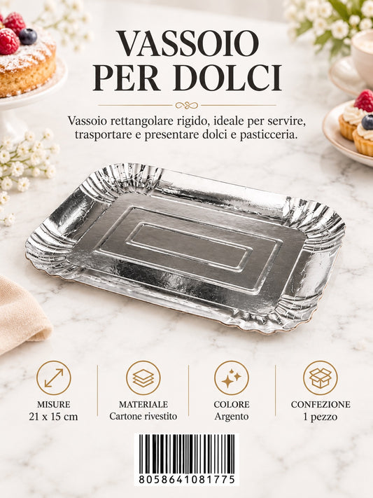 08177 Vassoio Per Dolci 15*21Cm Col. Argento
