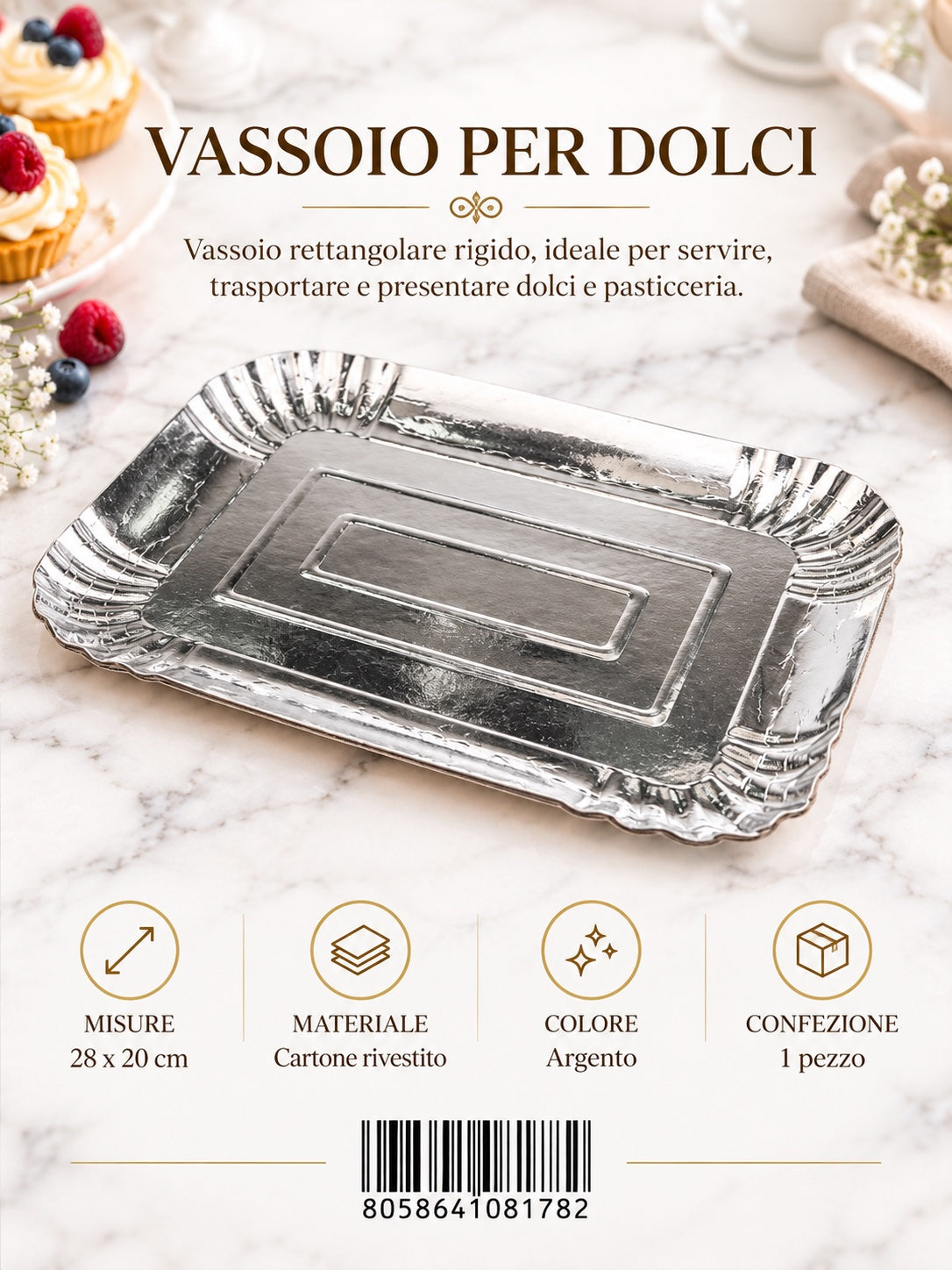 08178 Vassoio Per Dolci 20*28Cm Col. Argento