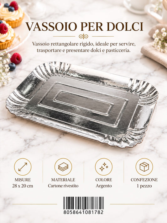 08178 Vassoio Per Dolci 20*28Cm Col. Argento