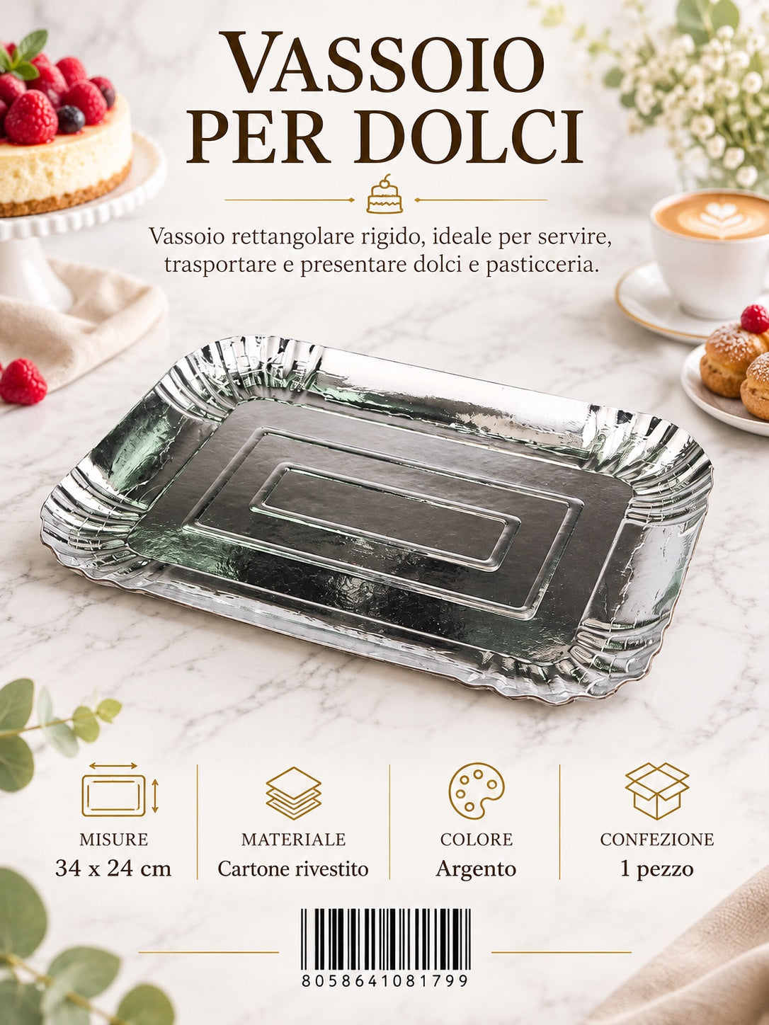 08179 Vassoio Per Dolci 24*34Cm Col. Argento