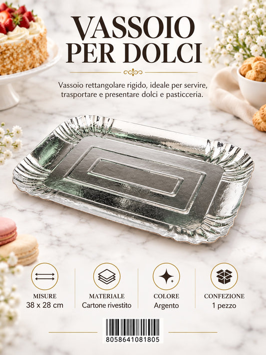 08180 Vassoio Per Dolci 28*38Cm Col. Argento