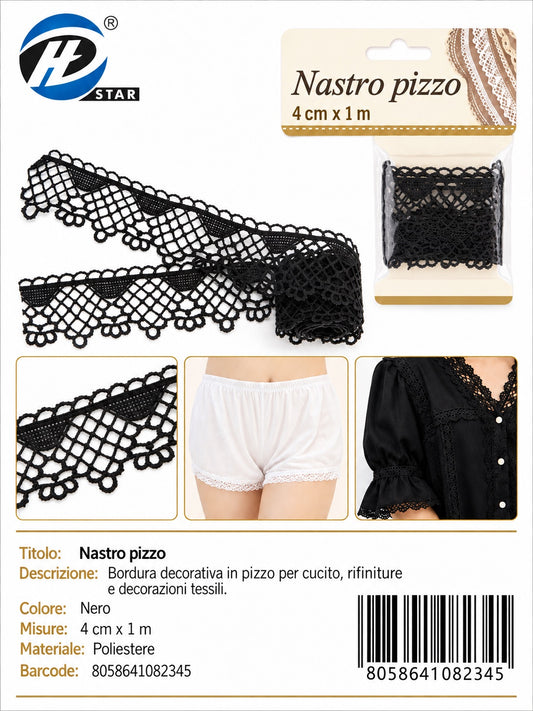 08234 Nastro Pizzo 4.0Cm*1Mt Col Nero 1/12 Ct480