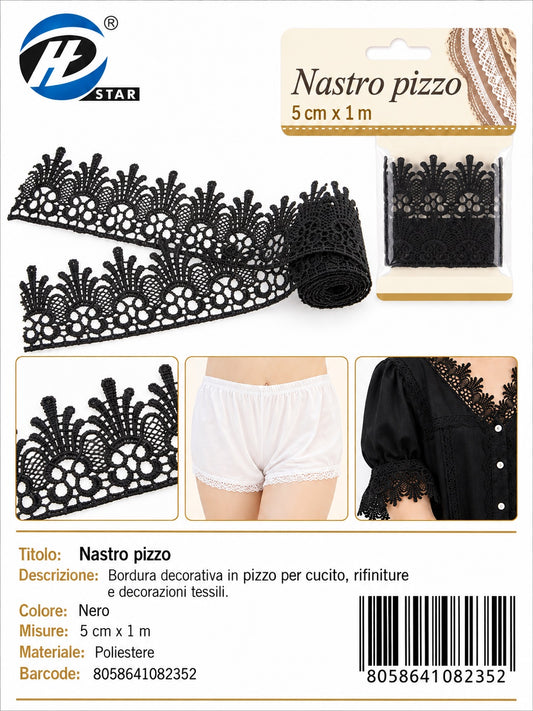 08235 Nastro Pizzo 5.0Cm*1Mt Col Nero 1/12 Ct480
