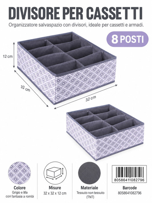 08279 B. Divisore Per Cassetti 32*32*12Cm 8 Scomparti Senza Coperchio 1/6 Ct48