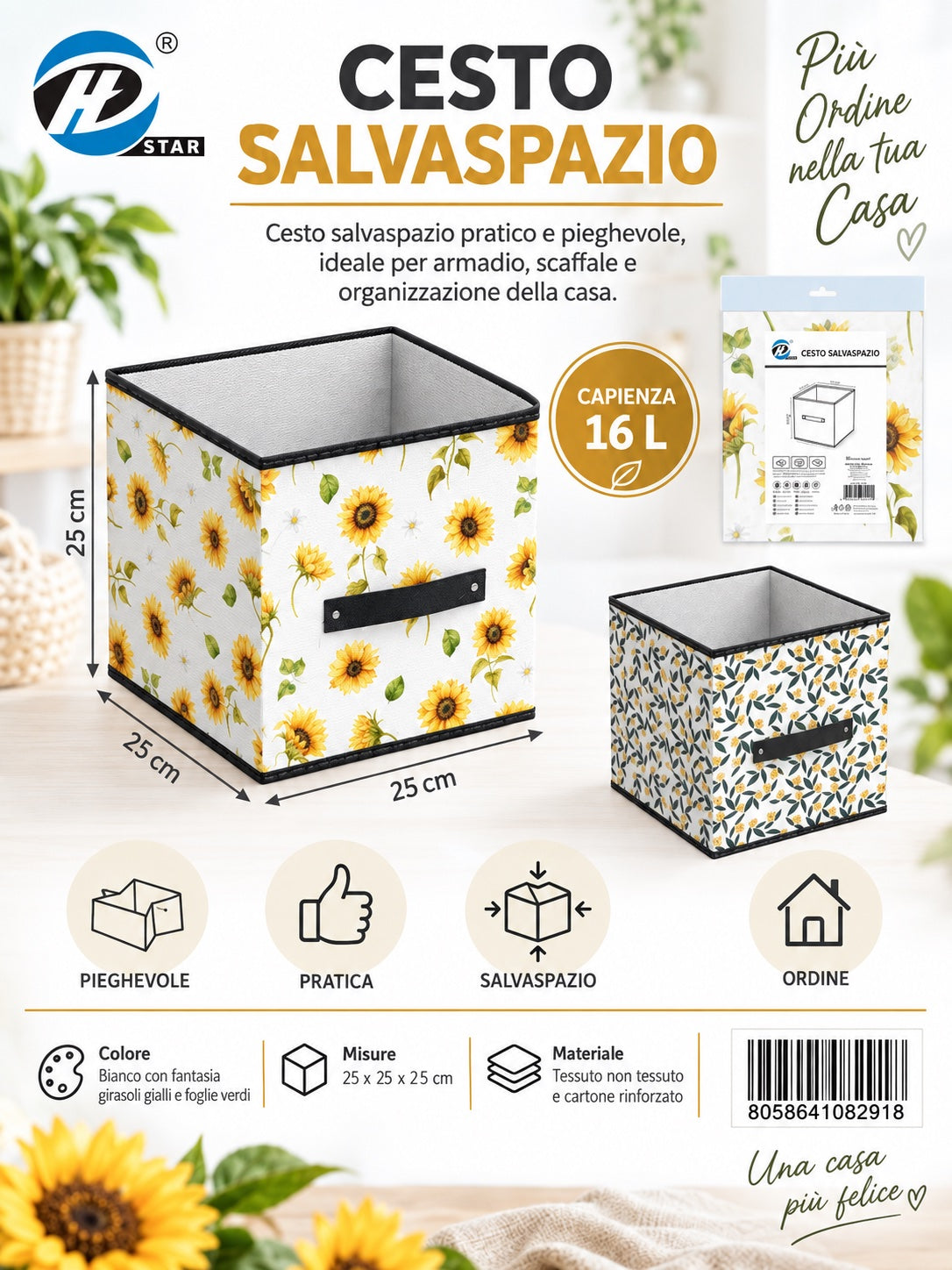 08291 C. Scatola Salvaspazio 25*25*25Cm Senza Coperchio Ct24