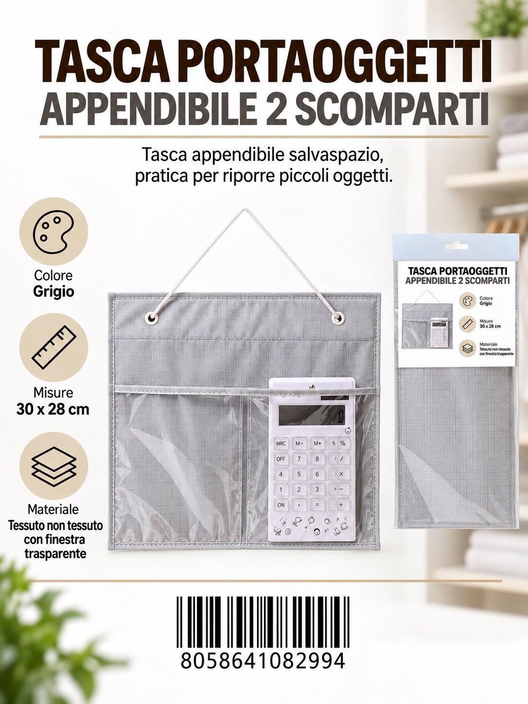 08299 Linea Grigia Tasca Portaoggetti Appendibile 30*28Cm 1/6 Ct120