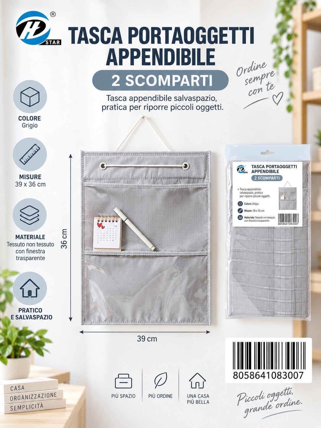 08300 Linea Grigia Tasca Portaoggetti Appendibile 39*36Cm 1/6 Ct120