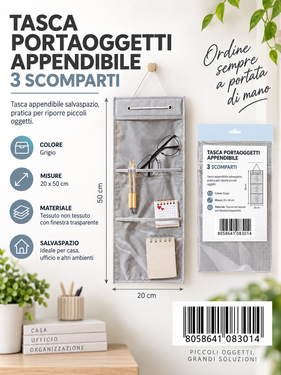 08301 Linea Grigia Tasca Portaoggetti Appendibile 20*50Cm 1/6 Ct120