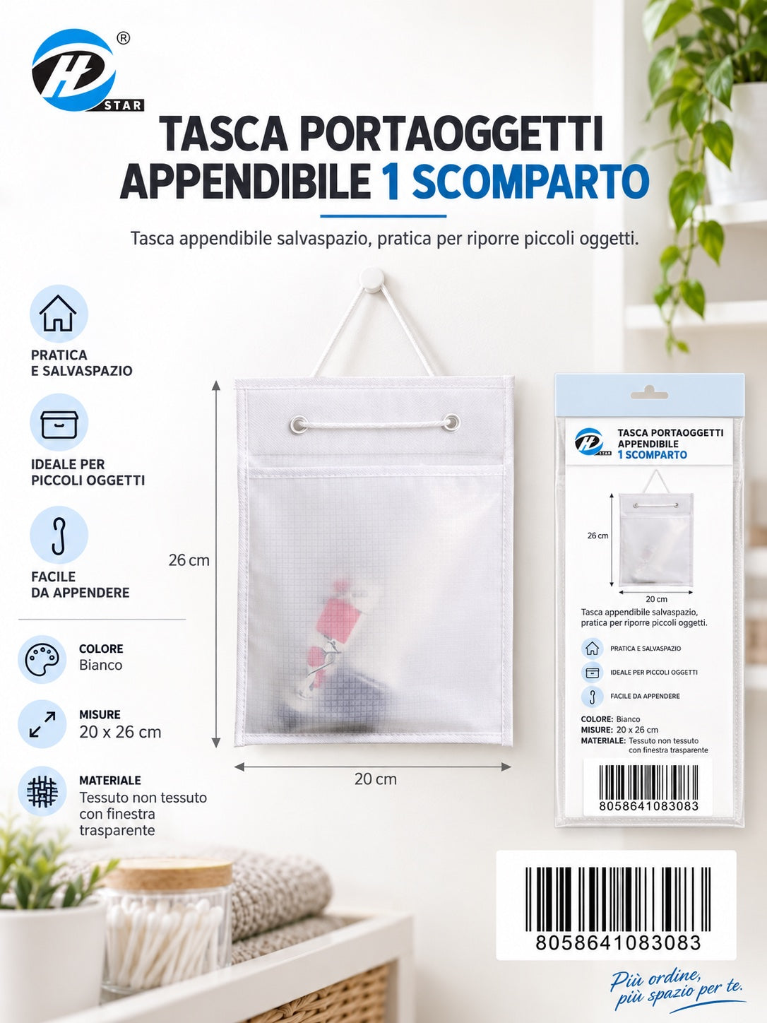 08308 Linea Bianca Tasca Portaoggetti Appendibile 20*26Cm 1/6 Ct120