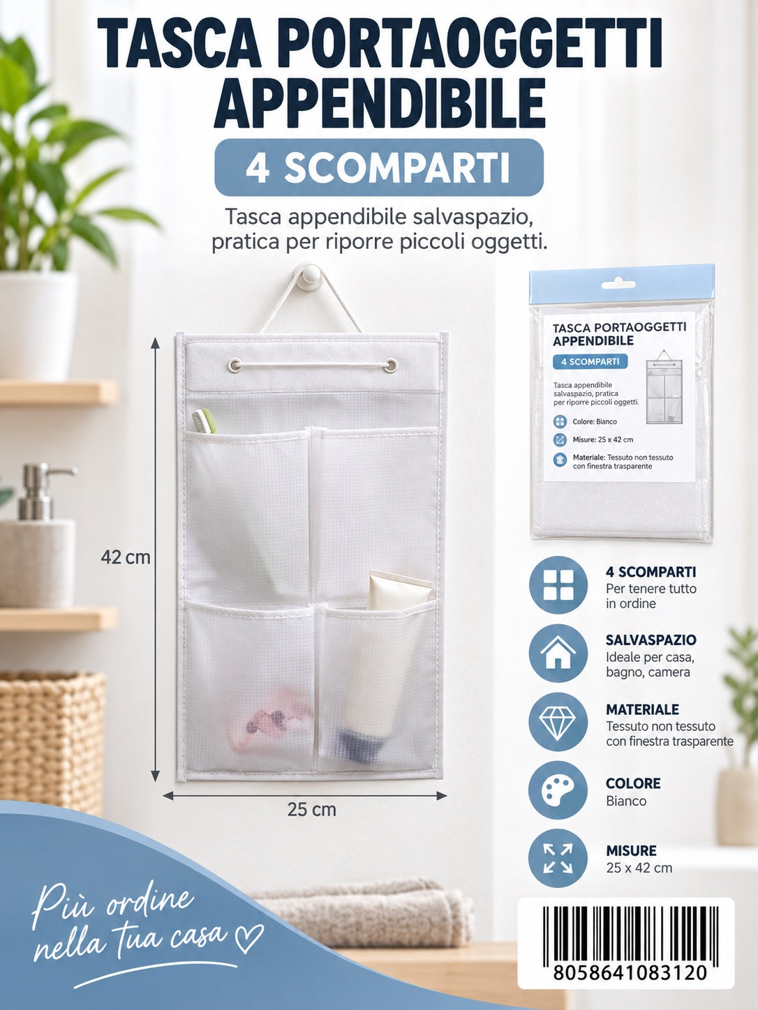 08312 Linea Bianca Tasca Portaoggetti Appendibile 25*42Cm 1/6 Ct120