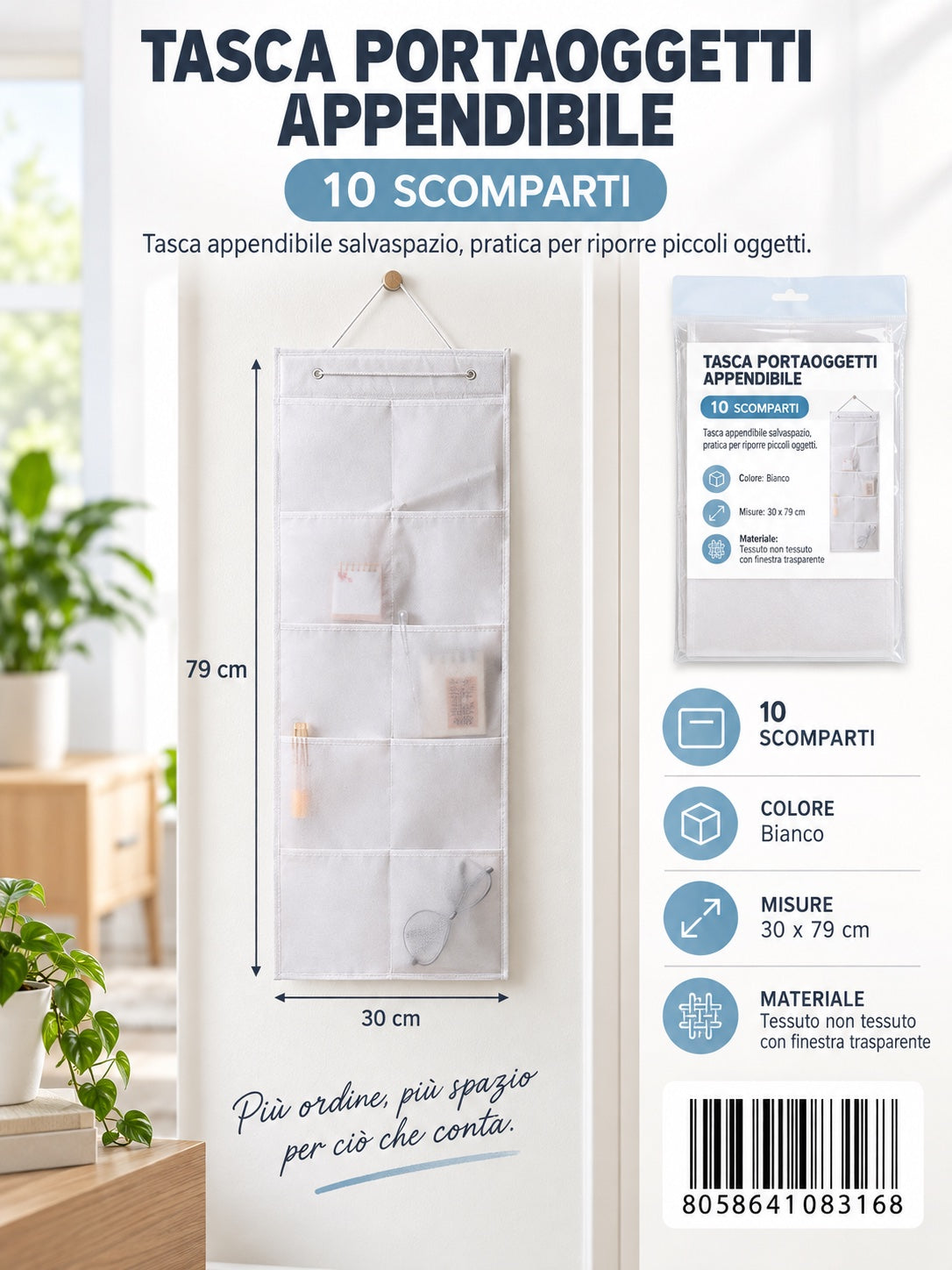 08316 Linea Bianca Tasca Portaoggetti Appendibile 30*79Cm 1/6 Ct120