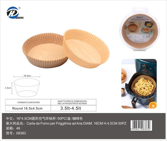 08383 Carta Da Forno Per Friggitrice Ad Aria Diam. 16Cm H.4.5Cm 50Pz