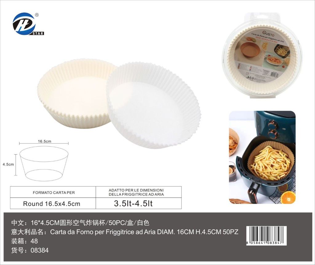 08384 Carta Da Forno Per Friggitrice Ad Aria Diam. 16Cm H.4.5Cm 50Pz