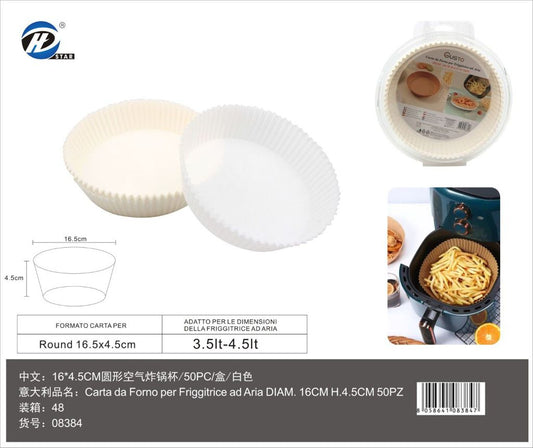 08384 Carta Da Forno Per Friggitrice Ad Aria Diam. 16Cm H.4.5Cm 50Pz
