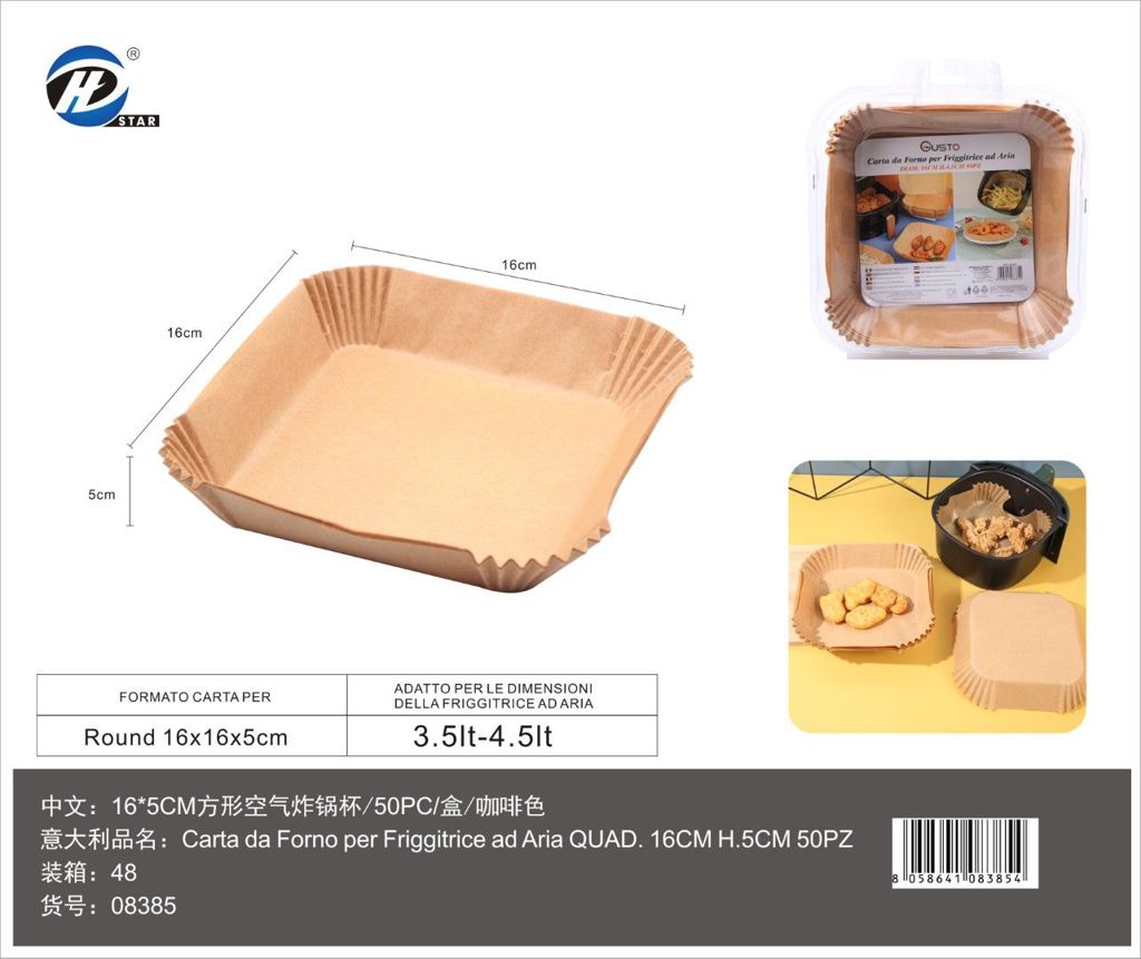 08385 Carta Da Forno Per Friggitrice Ad Aria Quad. 16Cm H.5Cm 50Pz