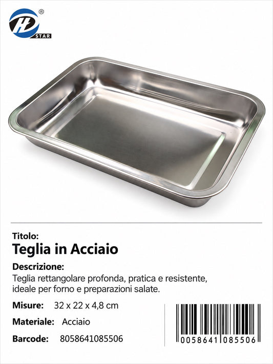 08550 Teglia in Acciaio 32x22cm Profonda