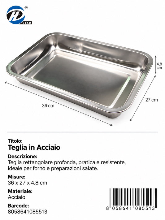 08551 Teglia in Acciaio 36x27cm Profonda