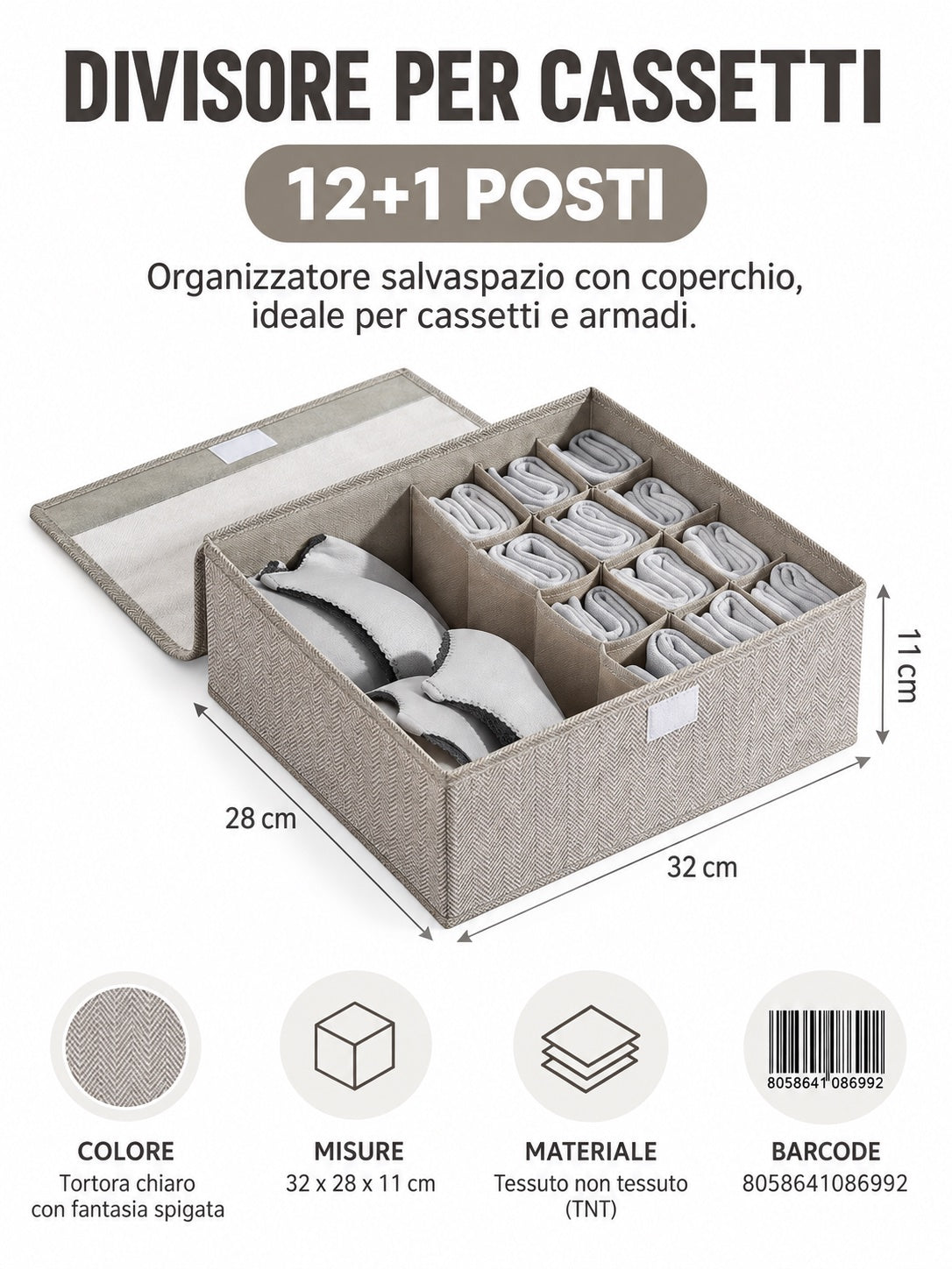 08699 C.Divisore Per Cassetti 12+1Posti 32*28*11Cm 1/6 Ct60