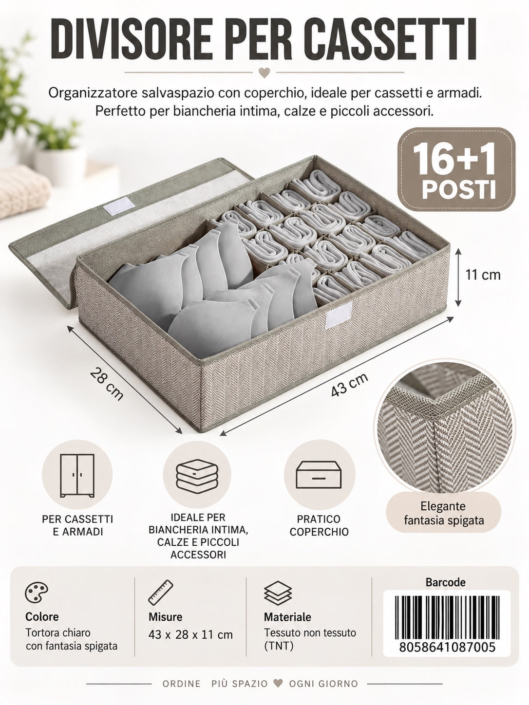 08700 C.Divisore Per Cassetti 16+1Posti 43*28*11Cm 1/6 Ct48