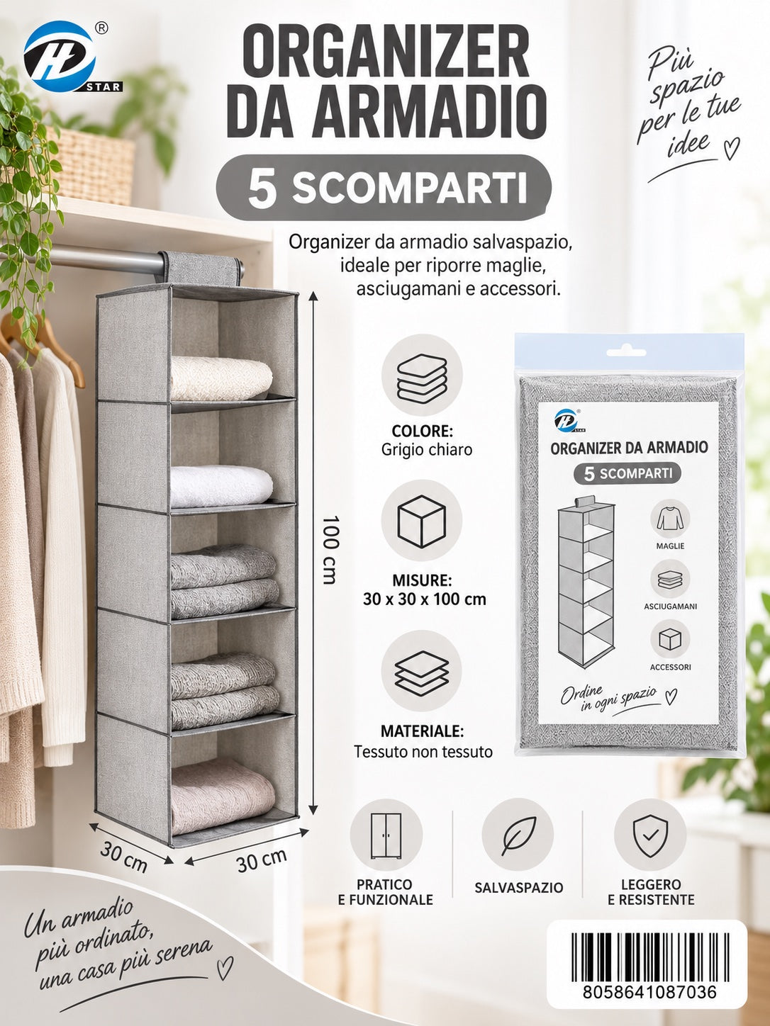 08703 C.Organizer Da Armadio 30*30*100Cm Ct24