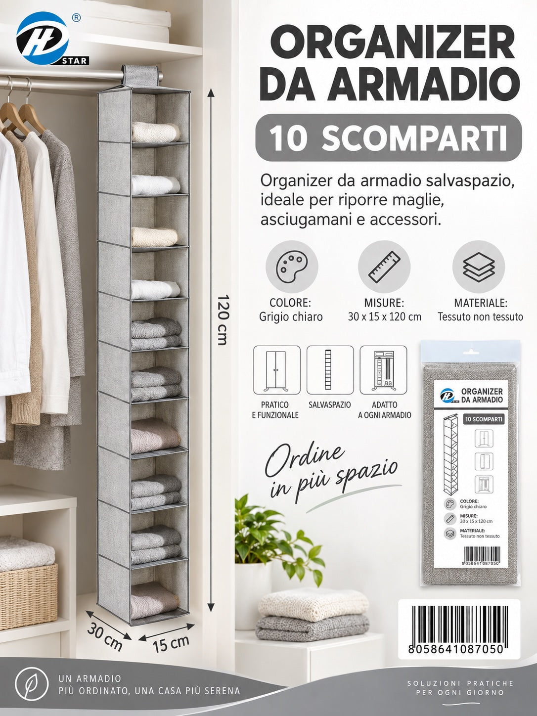 08705 C.Organizer Da Armadio 15*30*120Cm Ct24