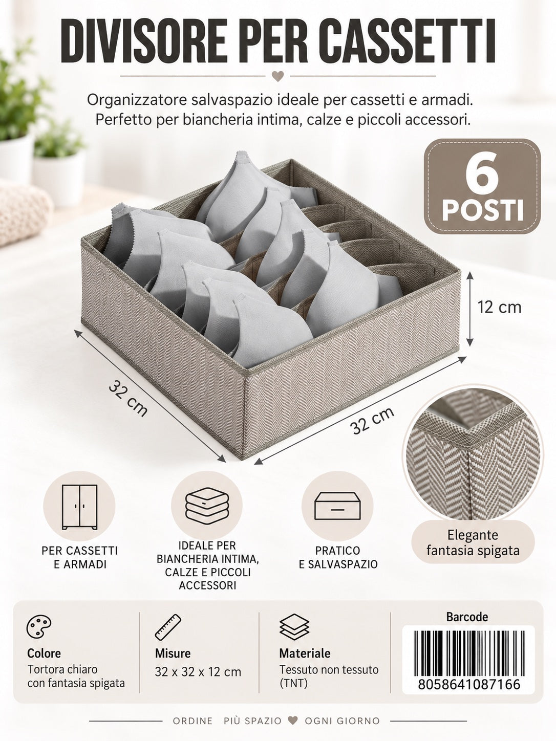 08716 C.Divisore Per Cassetti Senza Coperchio 32X32X12Cm 6 Scomparti 1/12 Ct96