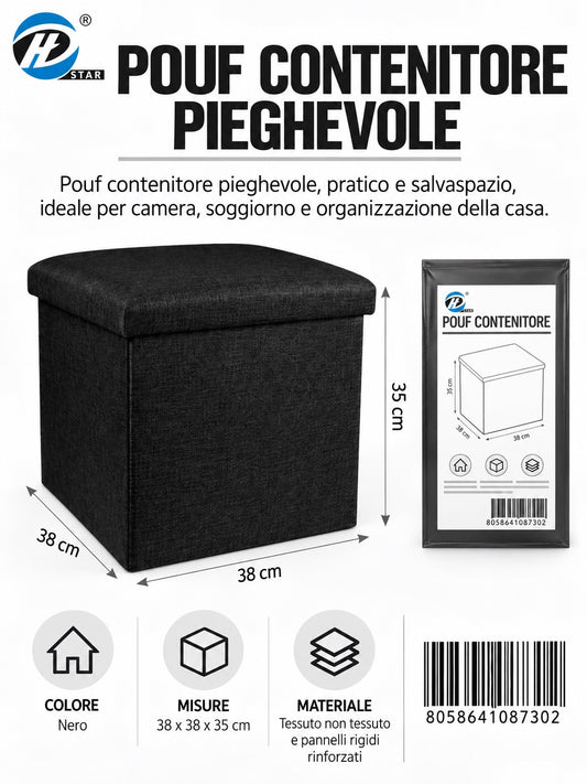 08730 Pouf Contenitore 38X38X35Cm Col. Nero Ct10
