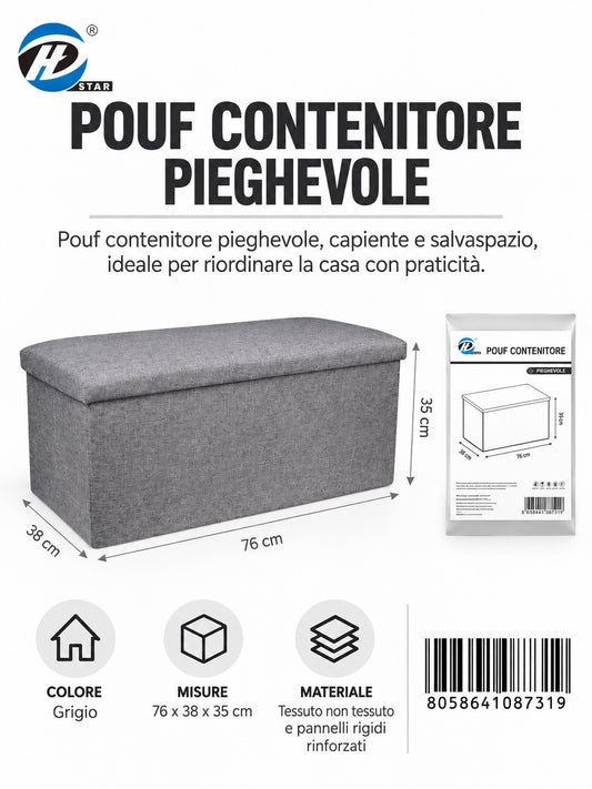 08731 Pouf Contenitore 76X38X35Cm Col. Grigio Ct5