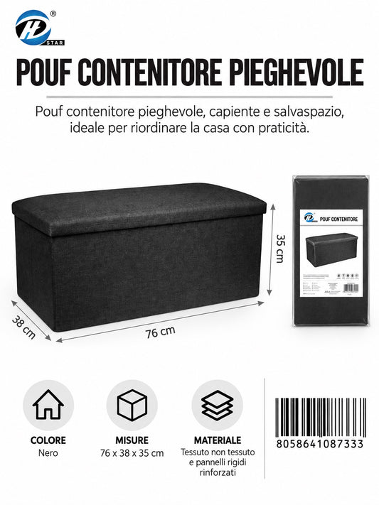 08733 Pouf Contenitore 76X38X35Cm Col. Nero Ct5