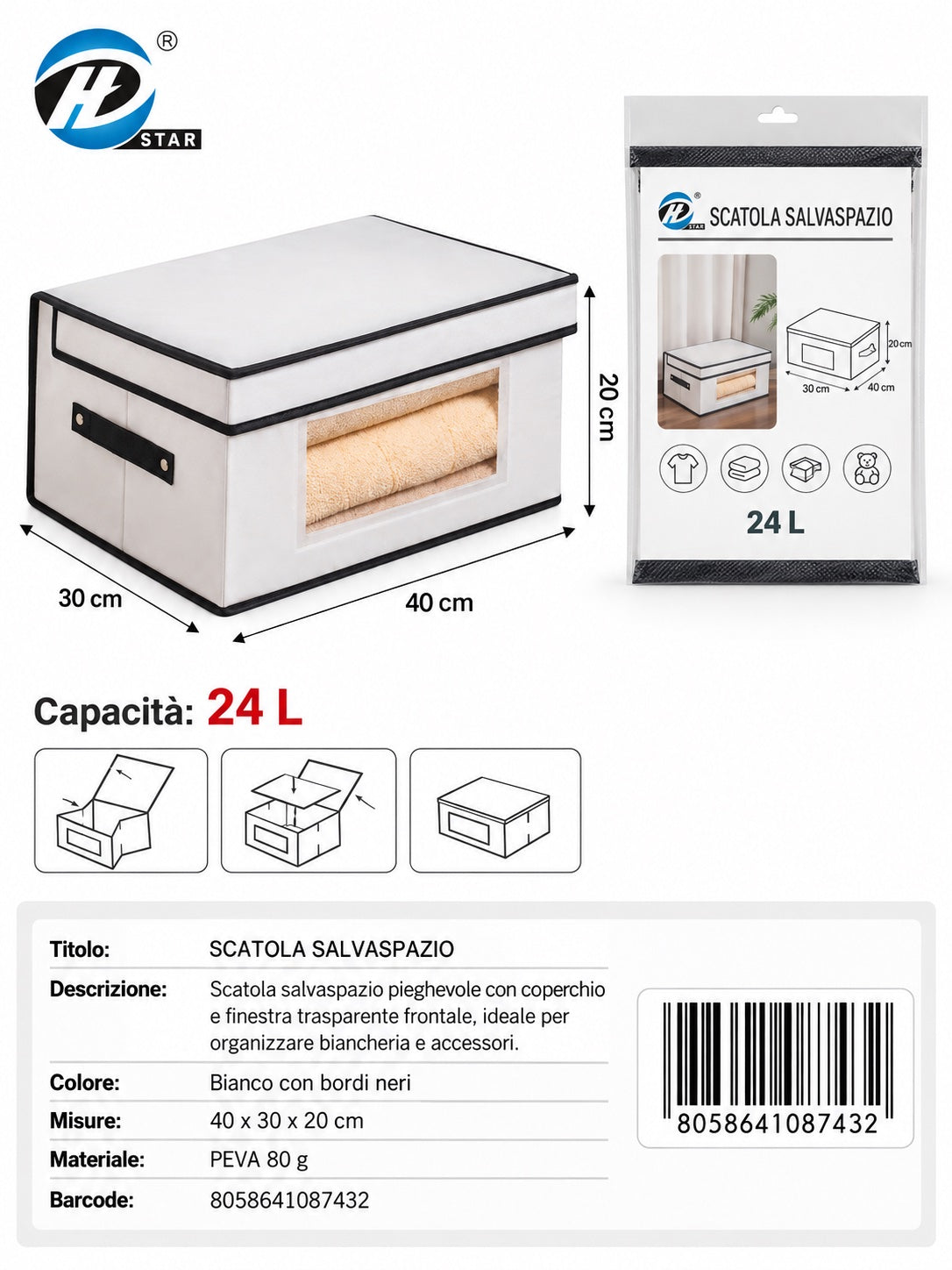 08743 T.U. Scatola Salvaspazio Con Finestra 40*30*20Cm Ct24