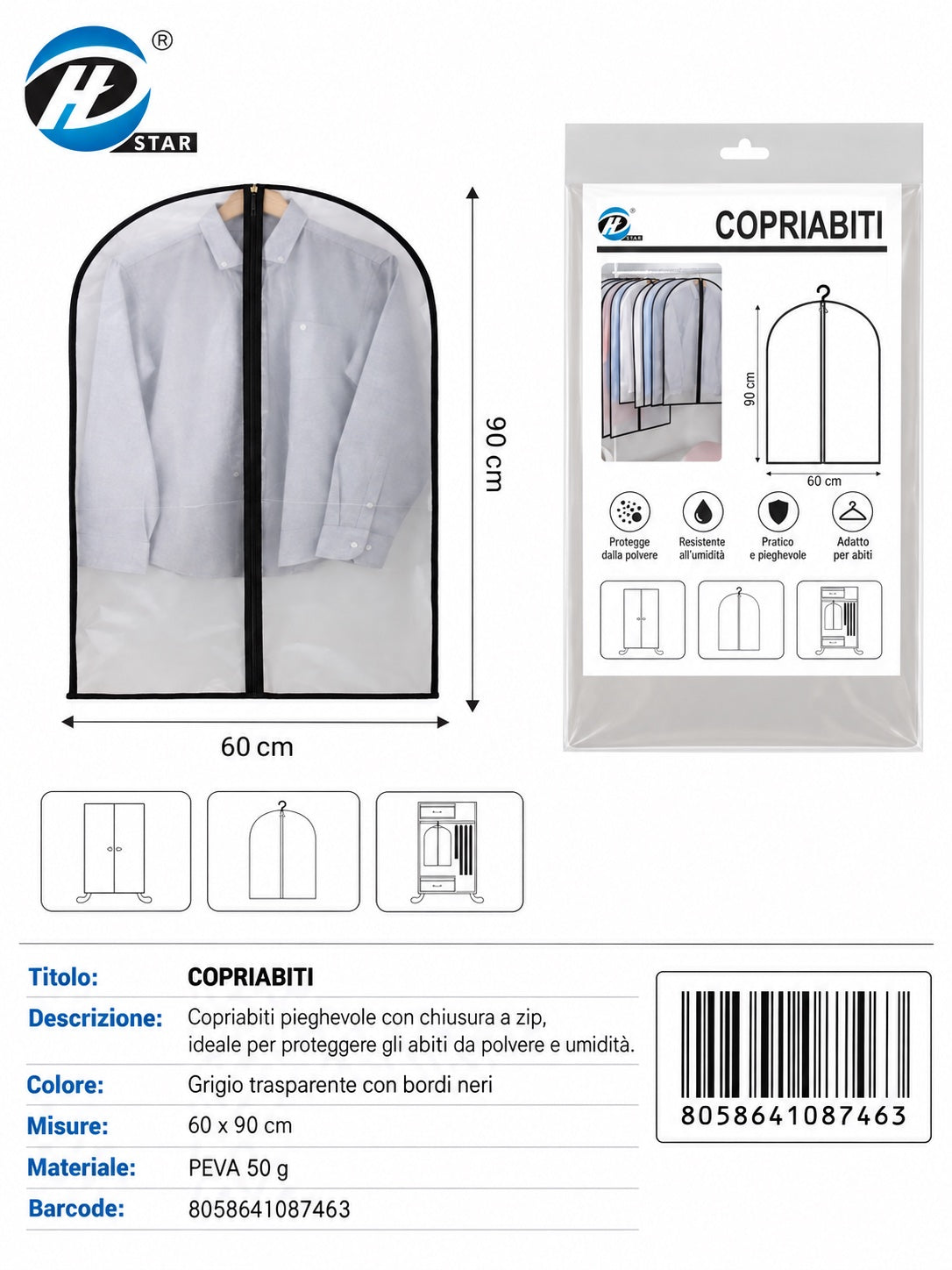 08746 T.U. Copriabiti Appendibile 60*90Cm 1/6 Ct144