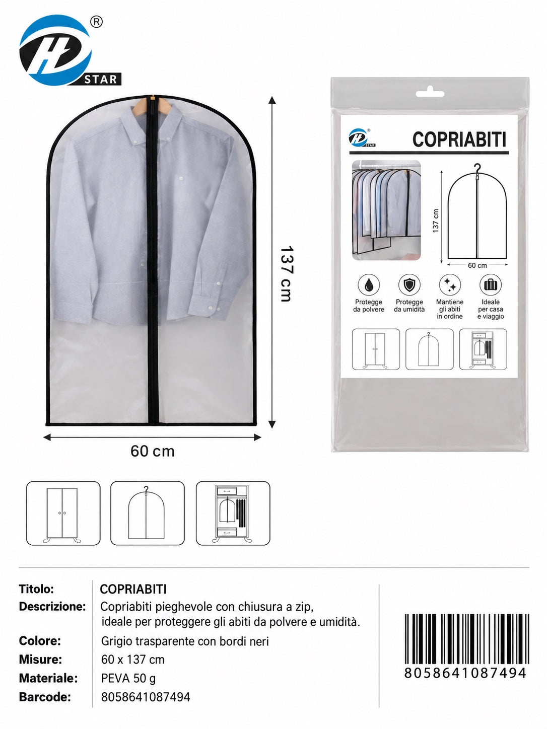 08749 T.U. Copriabiti Appendibile 60*137Cm 1/6 Ct144