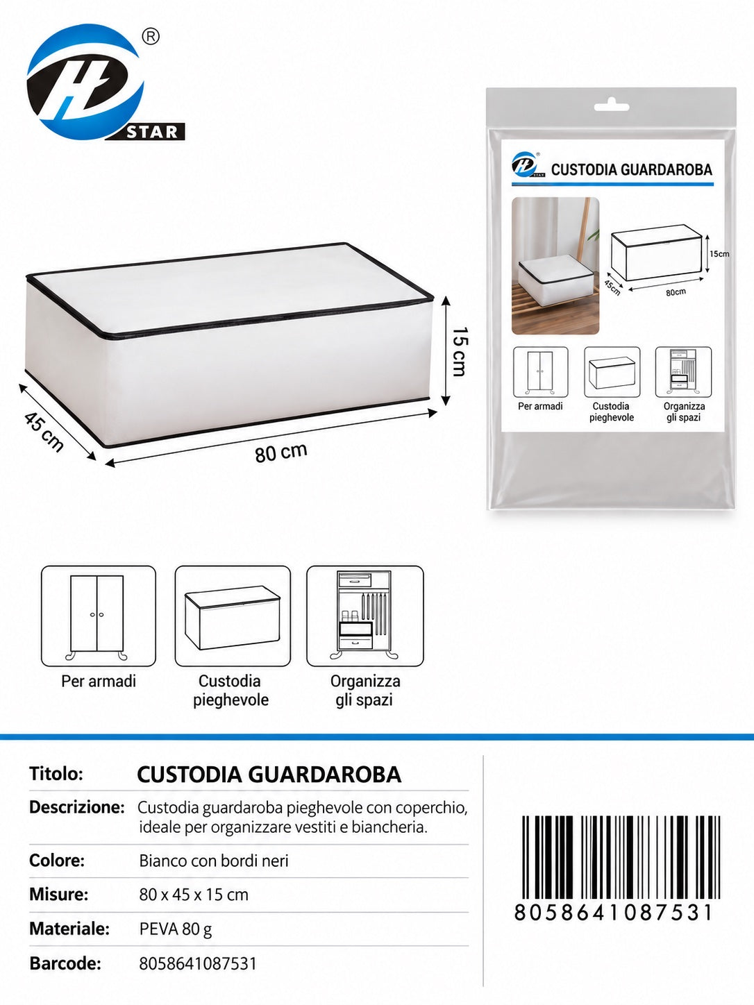 08753 T.U. Custodia Guardaroba Con Cerniera 80*45*15Cm 1/6 Ct144