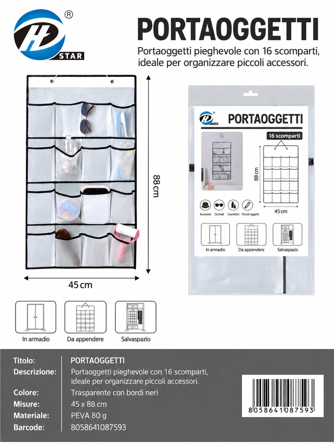 08759 T.U. Portaoggetti Appendibile 88*45Cm 16Posti 1/6 Ct96