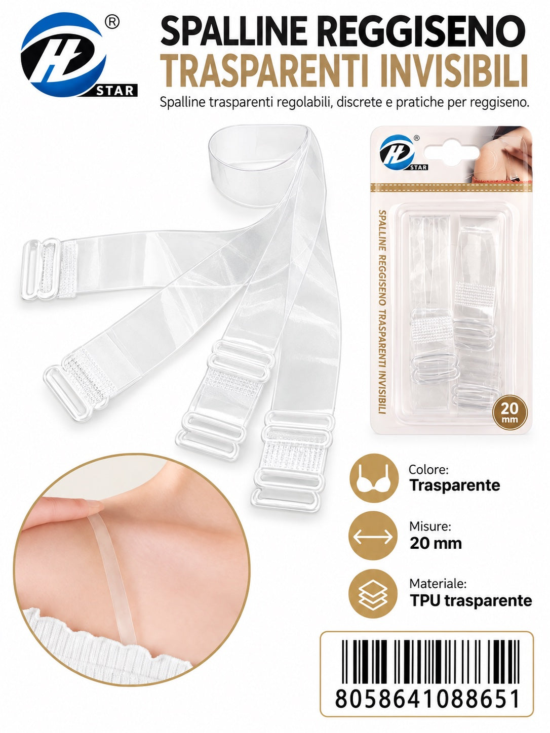 08865 Spalline Reggiseno Trasparenti Invisible 20Mm 1/12 Ct240