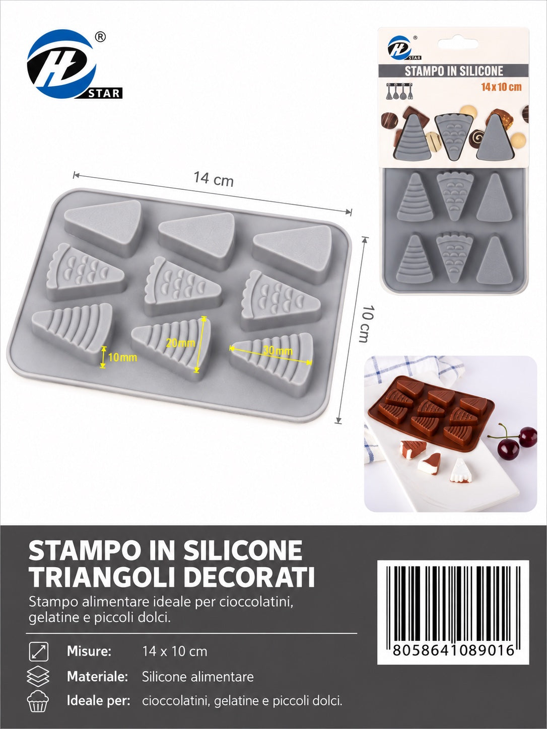08901 Stampo In Silicone Da 9 Triangoli