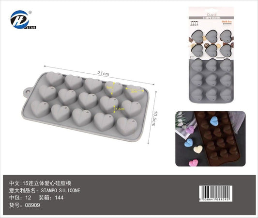 08909 Stampo In Silicone Da 15 Cuori
