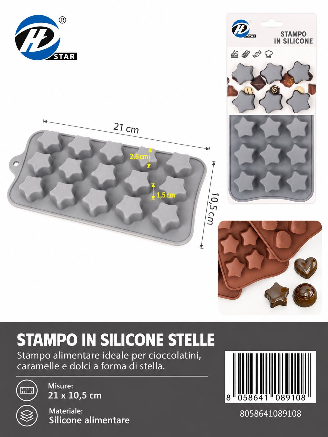 08910 Stampo In Silicone Da 15 Stelle
